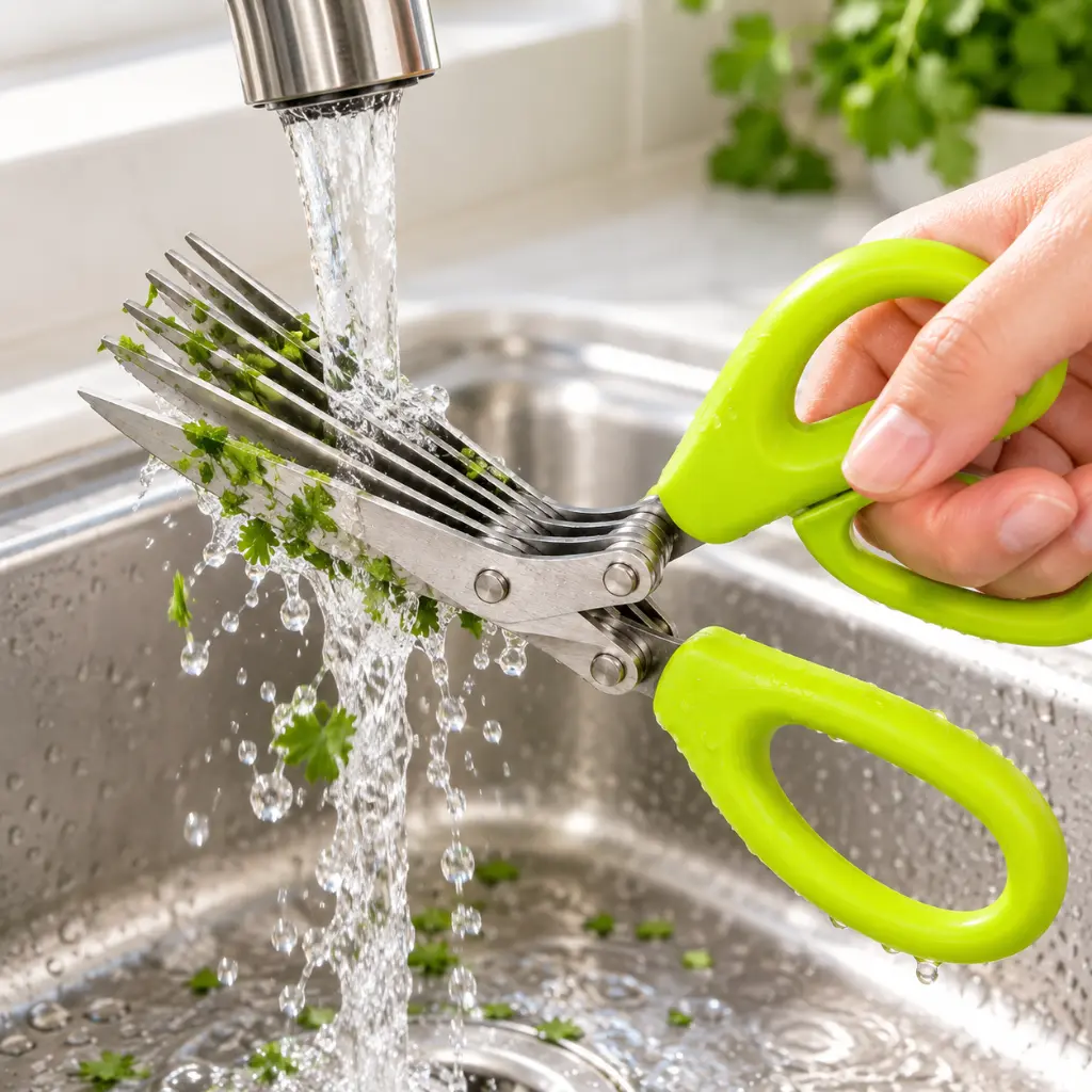 Lime-green_five-blade_scissors_rinsed_under_faucet-1[1]